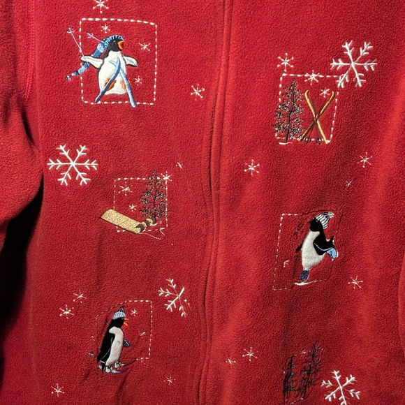 Croft & Barrow Women's 1X Red Fleece Full Zip Cardigan w/ Xmas Scenery - Picture 3 of 9